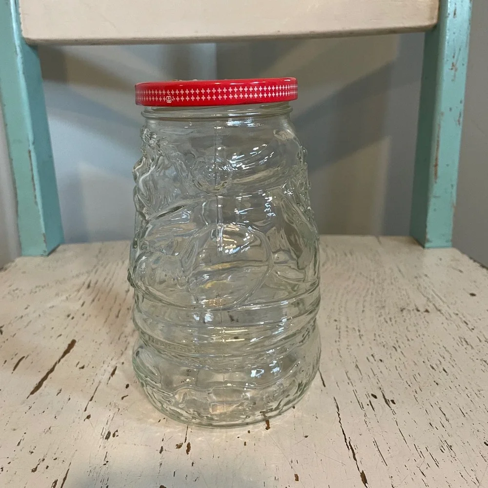 Vintage 1992 Kraft Grape Jelly Santa Jar 32 oz Clear Embossed Glass Christmas